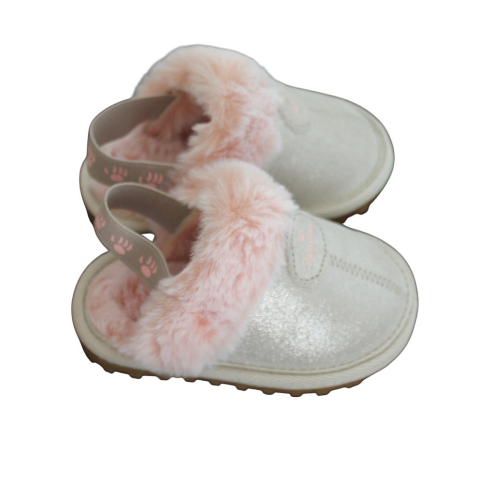 Bearpaw Infant Girls Slippers Size 4 9-12 M Gray Pink Glitter Real Leather New - Picture 4 of 8